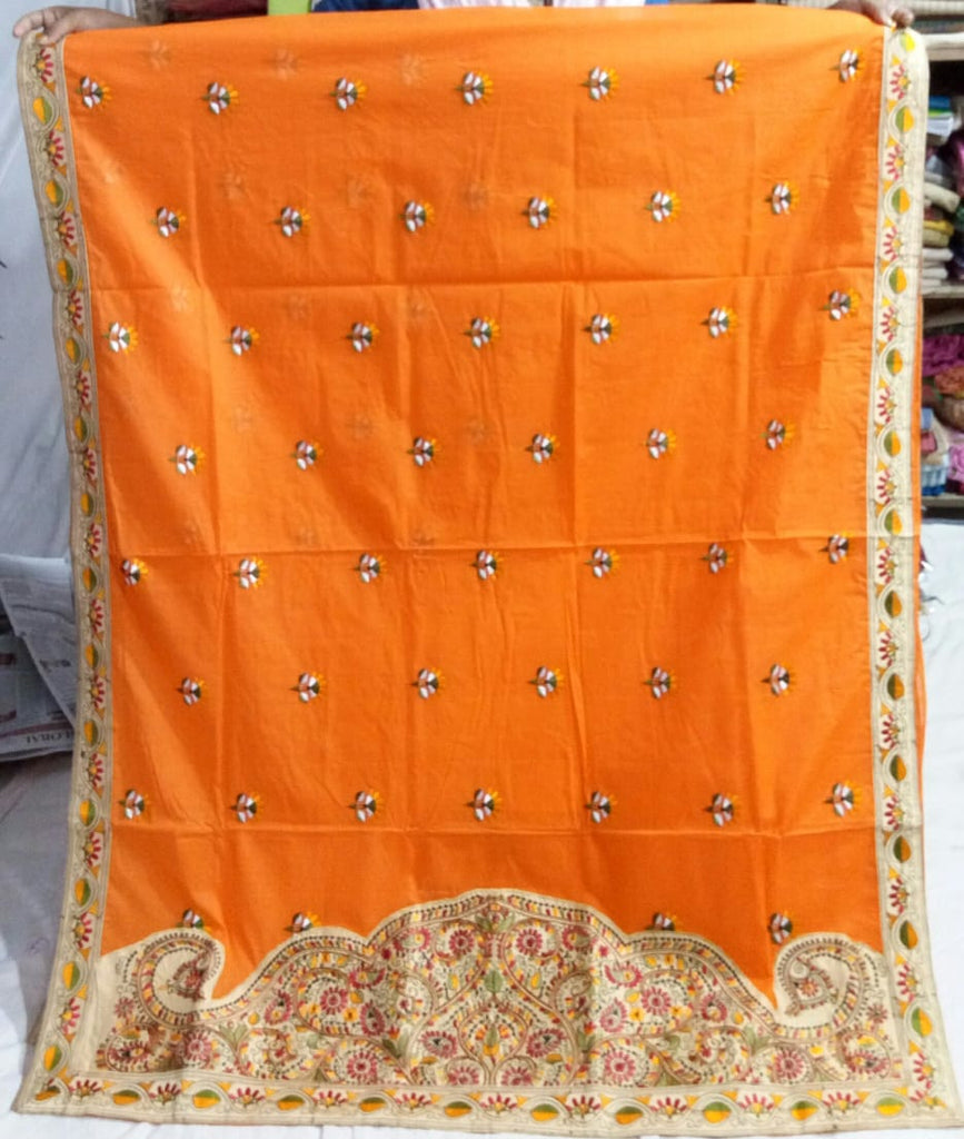 Orange Pure Cotton Handloom Sarees