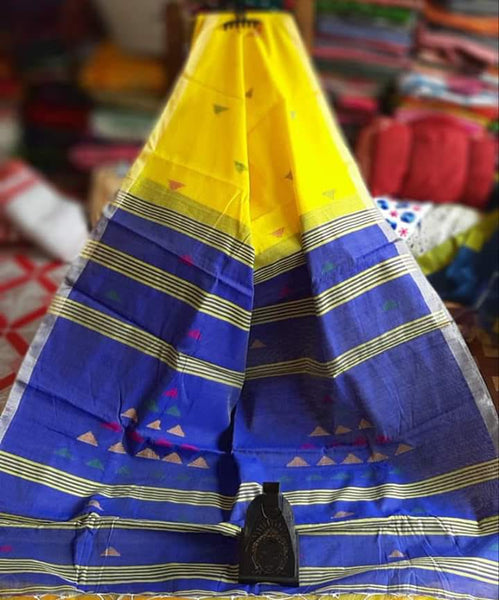 Blue Yellow Handloom Jamdani Sarees