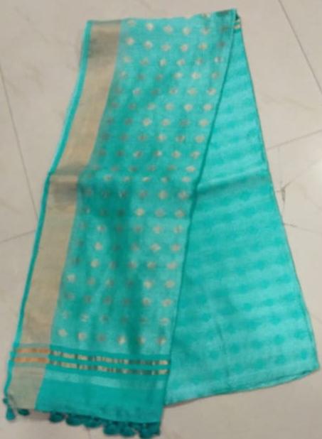 Blue  Block Printed Zari Border Pure Silk Mark Certified Tussar Silk Sarees - Dailybuyys