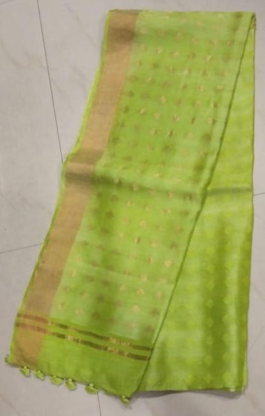 Green KK Block Printed Zari Border Pure Silk Mark Certified Tussar Silk Sarees
