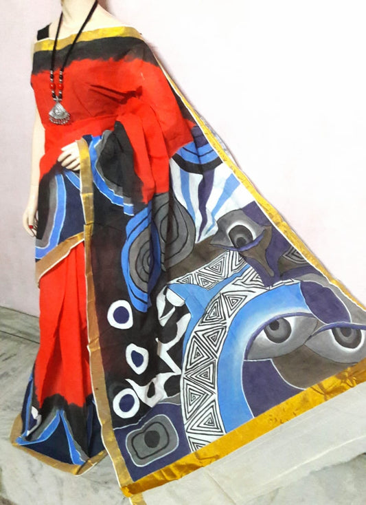 Orange Kerala Pure Cotton Sarees - Dailybuyys