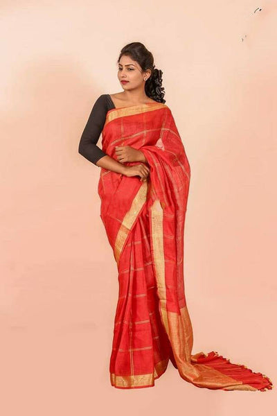 Red 100 Count Pure Linen Sarees