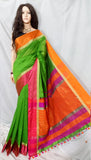 Green Orange Maheshwari Silk Sarees Get Extra 10% Discount on All Prepaid Transaction