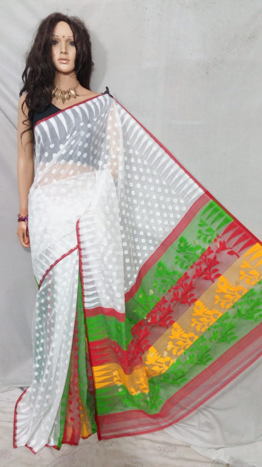 White Dhakai Jamdani Sarees - Dailybuyys