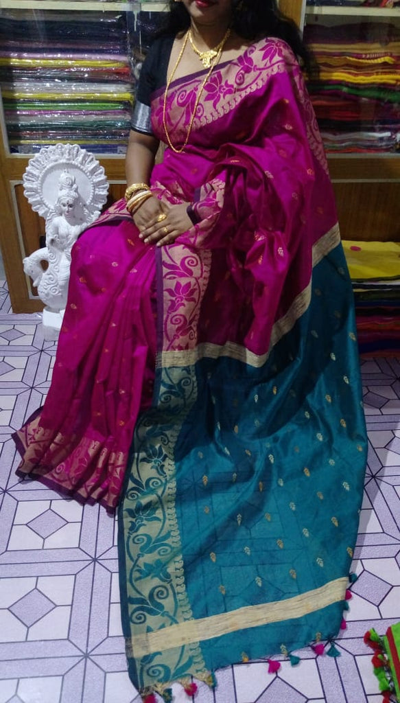 Violet Blue Bengal Handloom Silk Sarees Get Extra 10% Discount on All Prepaid Transaction