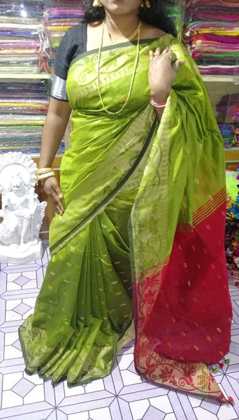 Green Red Bengal Handloom Silk Sarees