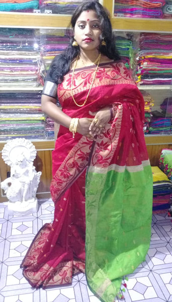 Red Green Bengal Handloom Silk Sarees