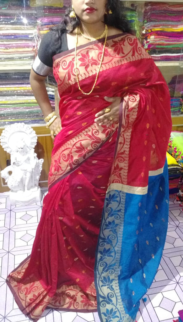 Red Blue Bengal Handloom Silk Sarees