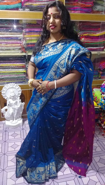 Blue Violet Bengal Handloom Silk Sarees