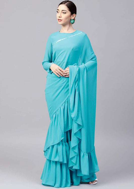 Blue Georgette Sarees - Dailybuyys