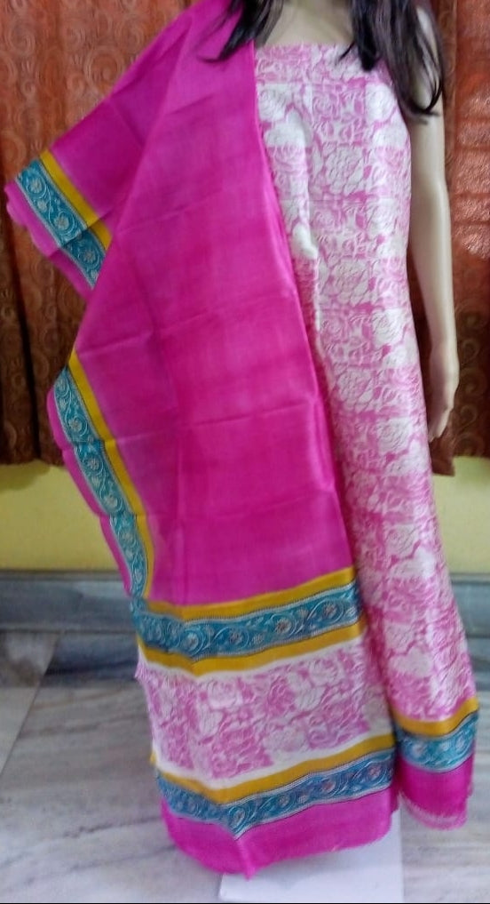 Purple Block Printed Design Pure Silk Top & Dupatta - Dailybuyys