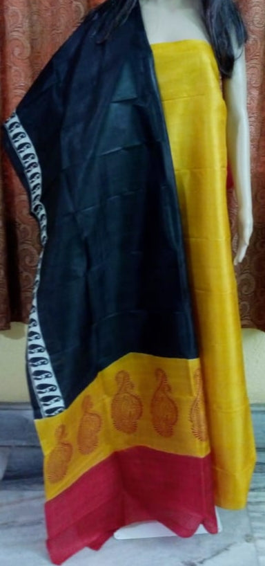 Yellow Block Printed Design Pure Silk Top & Dupatta Get Extra 10% Discount on All Prepaid Transaction
