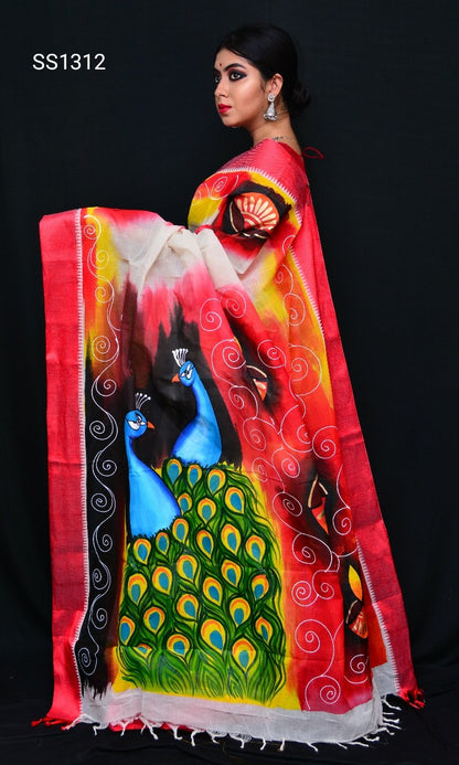 Red Beige Dhanekhali Tant Sarees - Dailybuyys