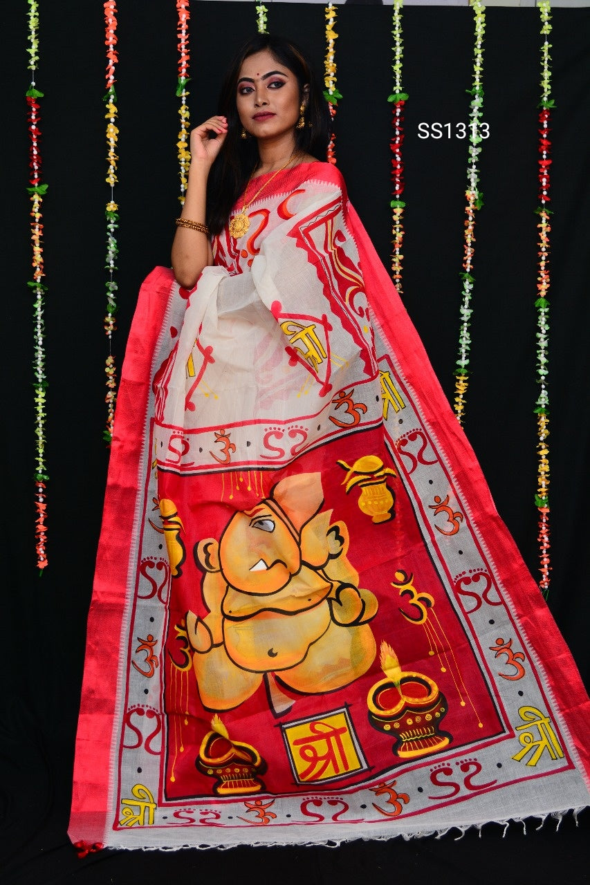 Red Beige Dhanekhali Tant Sarees - Dailybuyys