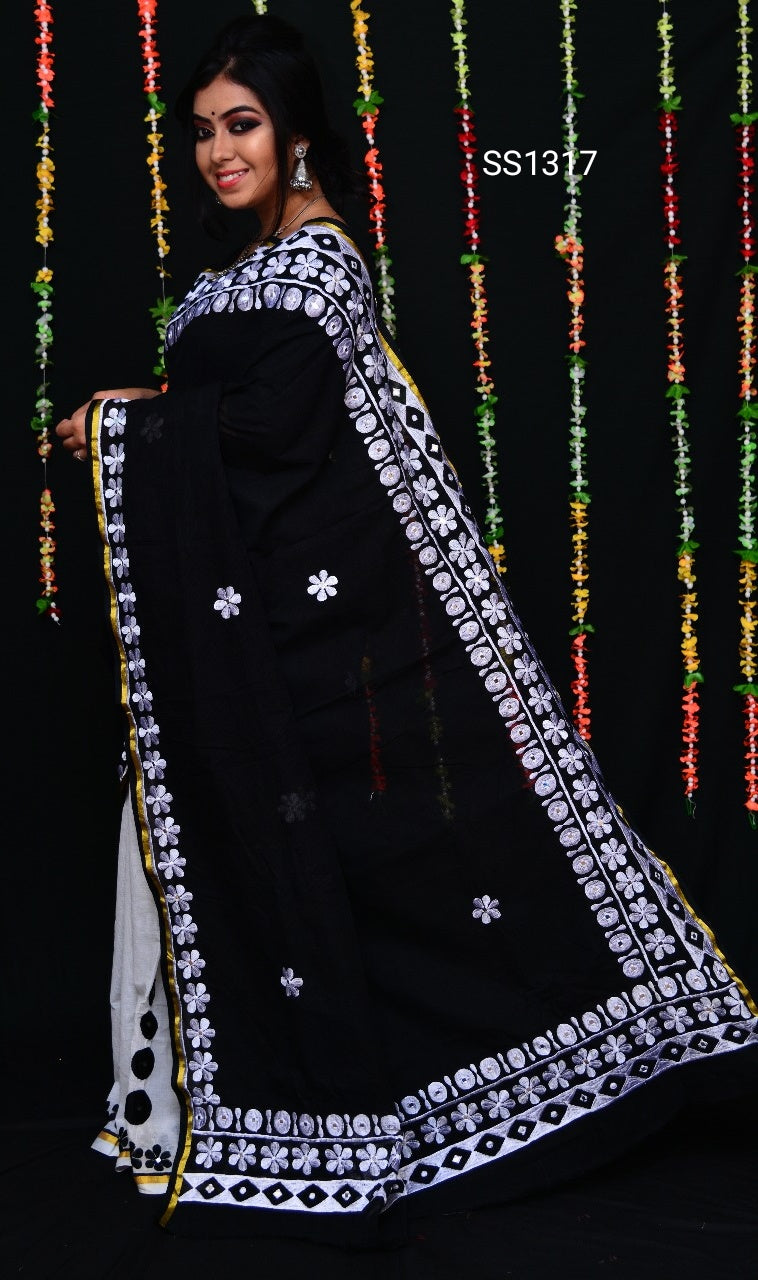 Black Bangladesh Pure Cotton Handloom Sarees - Dailybuyys