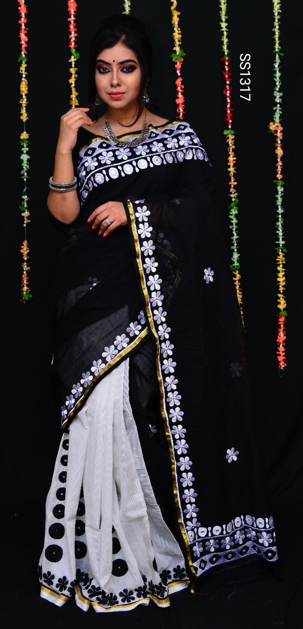 Black Bangladesh Pure Cotton Handloom Sarees - Dailybuyys