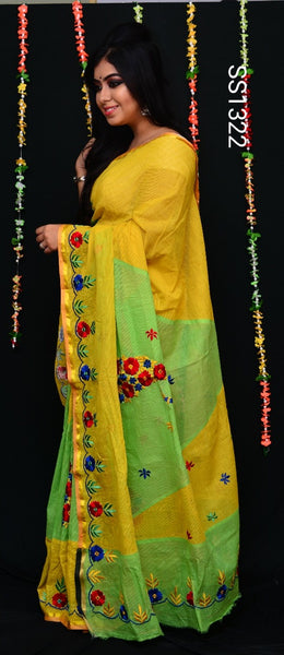 Yellow Bangladesh Pure Cotton Handloom Sarees