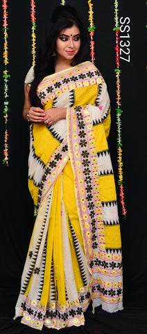 Beige Yellow Bangladesh Pure Cotton Handloom Sarees Get Extra 10% Discount on All Prepaid Transaction
