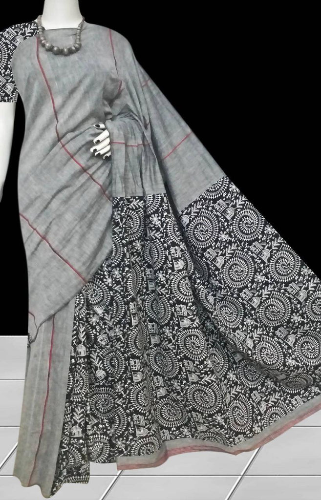 Grey Pure Cotton Khesh Sarees Get Extra 10% Discount on All Prepaid Transaction