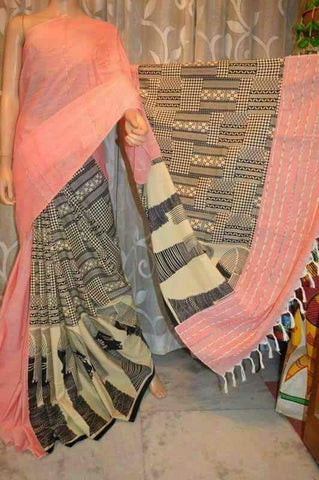 Pink Grey Pure Cotton Khesh Sarees Get Extra 10% Discount on All Prepaid Transaction