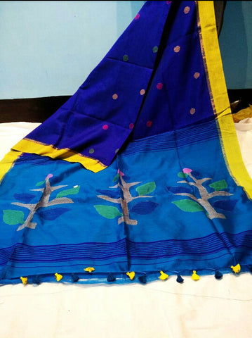 Blue Handloom Resom Jamdani Sarees