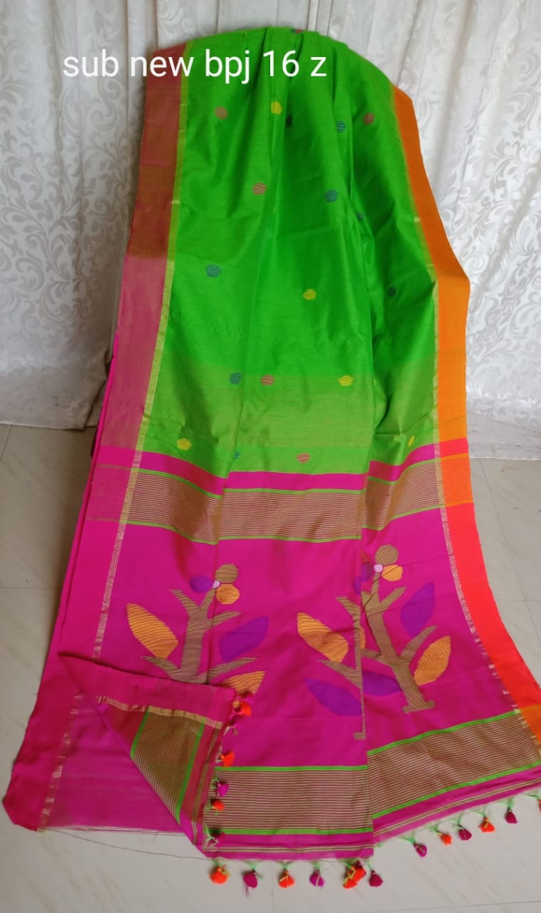 Green Purple Handloom Resom Jamdani Sarees - Dailybuyys