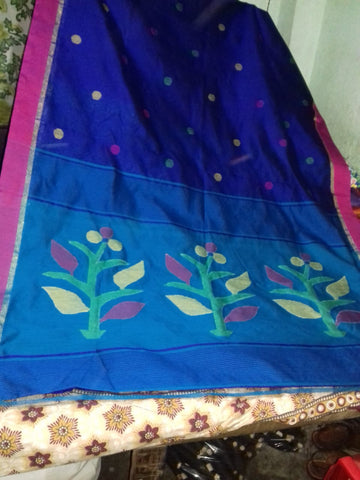 Blue Handloom Resom Jamdani Sarees