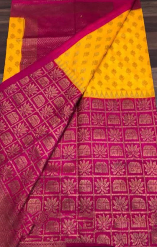 Yellow Purple Dupion Silk Sarees - Dailybuyys