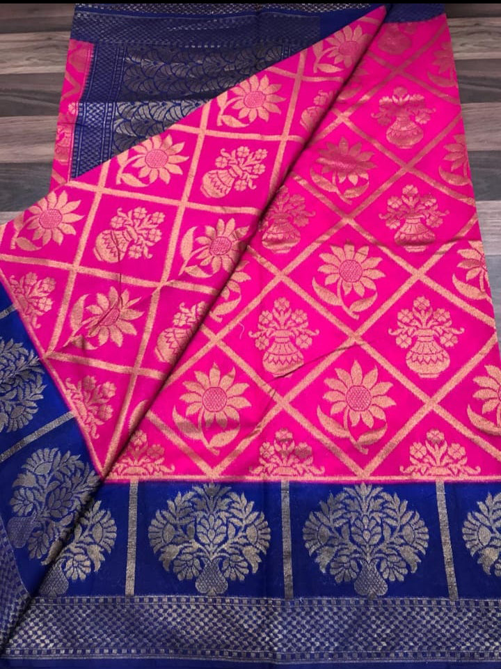 Purple Blue Dupion Silk Sarees - Dailybuyys