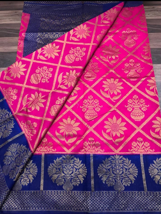 Purple Blue Dupion Silk Sarees - Dailybuyys