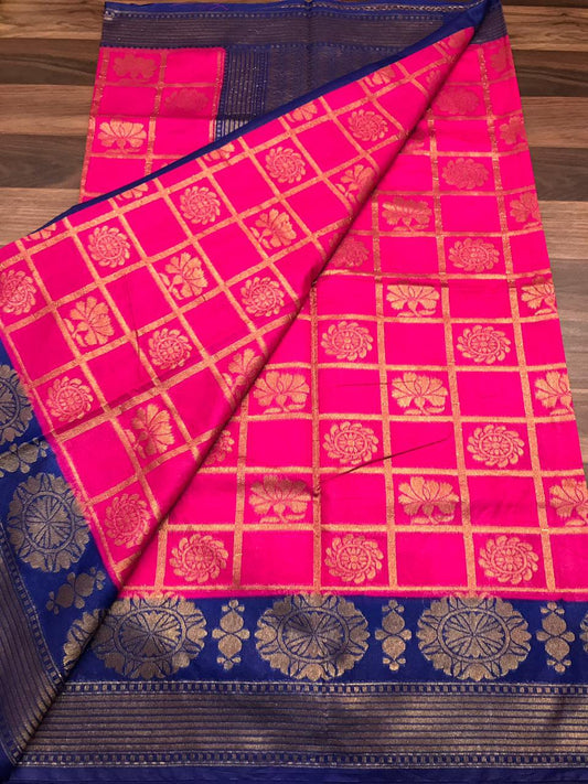 Purple Blue Dupion Silk Sarees - Dailybuyys