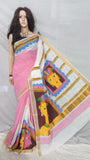 Pink Hand Painted Pure Cotton Handloom Sarees