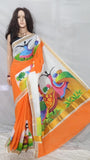 Orange Hand Painted Pure Cotton Handloom Sarees