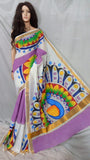 Purple Hand Painted Pure Cotton Handloom Sarees Get Extra 10% Discount on All Prepaid Transaction