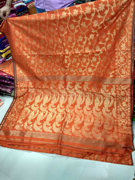 Orange Jori Dhakai Jamdani Sarees