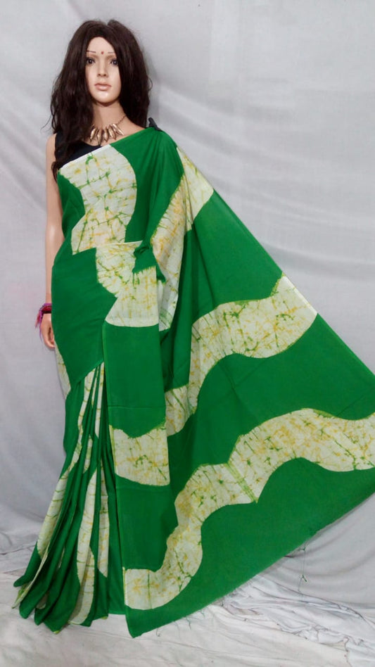 Green Bagru Printed Pure Cotton Sarees - Dailybuyys