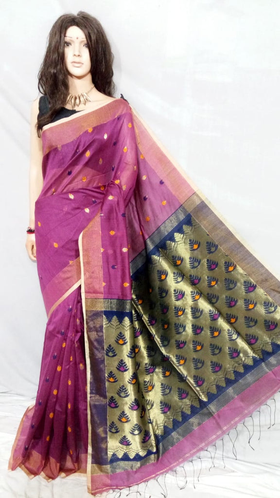 Violet Blue Pure Cotton Handloom Sarees Get Extra 10% Discount on All Prepaid Transaction