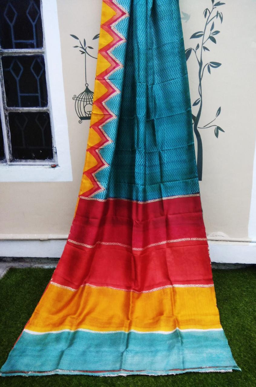 Blue Red Pure Silk Mark Certified Murshidabad Silk Sarees - Dailybuyys
