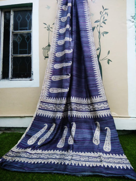 Blue Pure Silk Mark Certified Murshidabad Silk Sarees - Dailybuyys