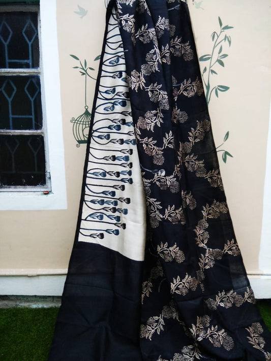 Black Pure Silk Mark Certified Murshidabad Silk Sarees - Dailybuyys