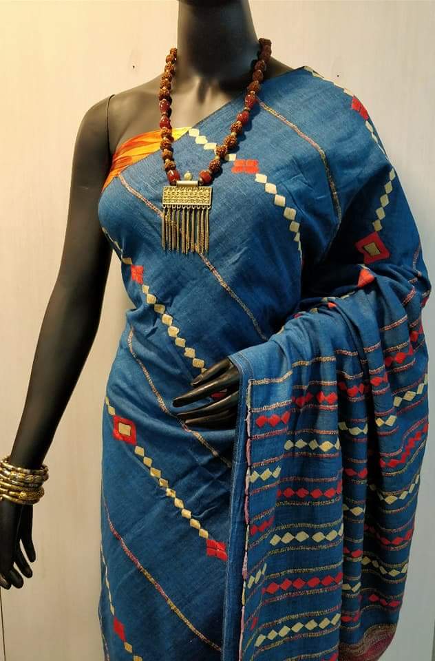 Blue Pure Cotton Khesh Sarees Get Extra 10% Discount on All Prepaid Transaction