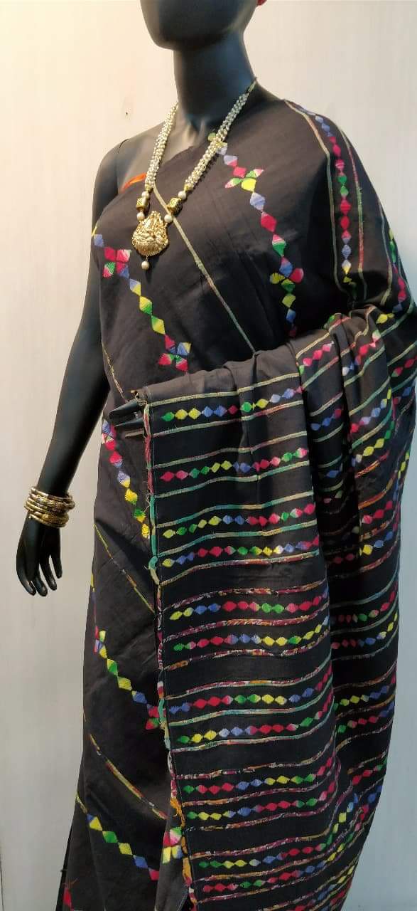 Black Pure Cotton Khesh Sarees - Dailybuyys