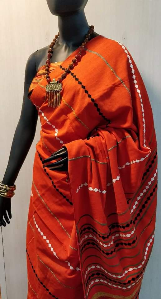 Orange Pure Cotton Khesh Sarees - Dailybuyys