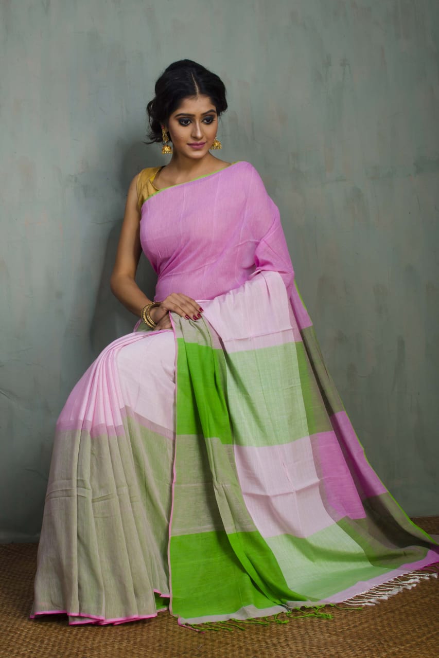 Pink Pure Cotton Khadi Sarees - Dailybuyys