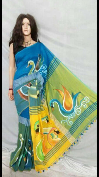 Blue ,Yellow Bengal Handloom Sarees