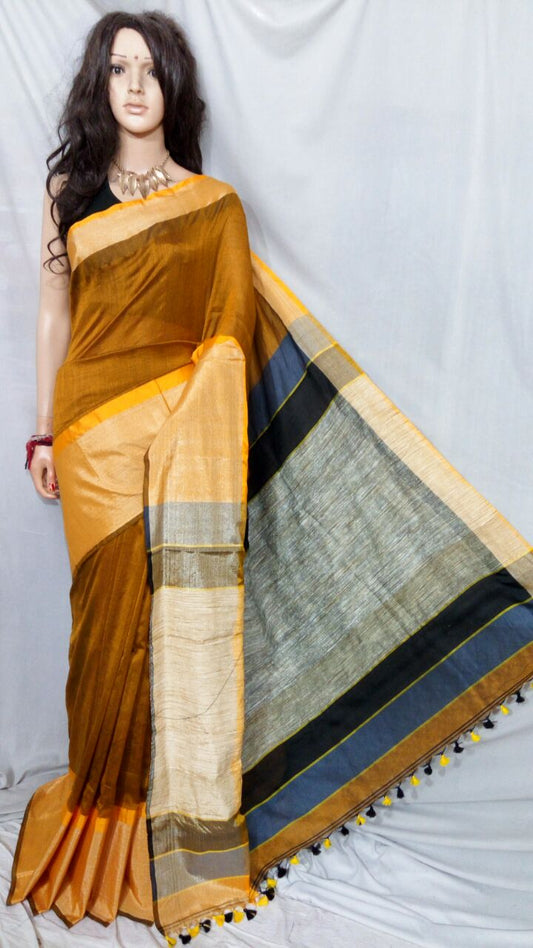 Yellow Pure Cotton Silk Sarees - Dailybuyys