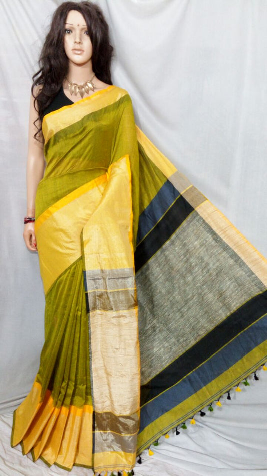 Yellow Pure Cotton Silk Sarees - Dailybuyys