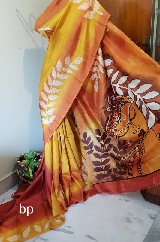 Yellow Pure KK Hand Painted Silk Mark Certified Bishnupuri Silk Sarees - Dailybuyys