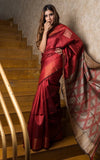 Red Handwoven Dupion Silk Sarees Get Extra 10% Discount on All Prepaid Transaction