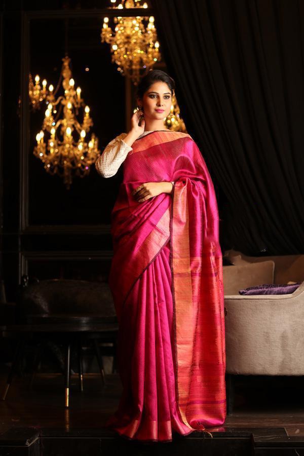 Purple Handwoven Dupion Silk Sarees - Dailybuyys